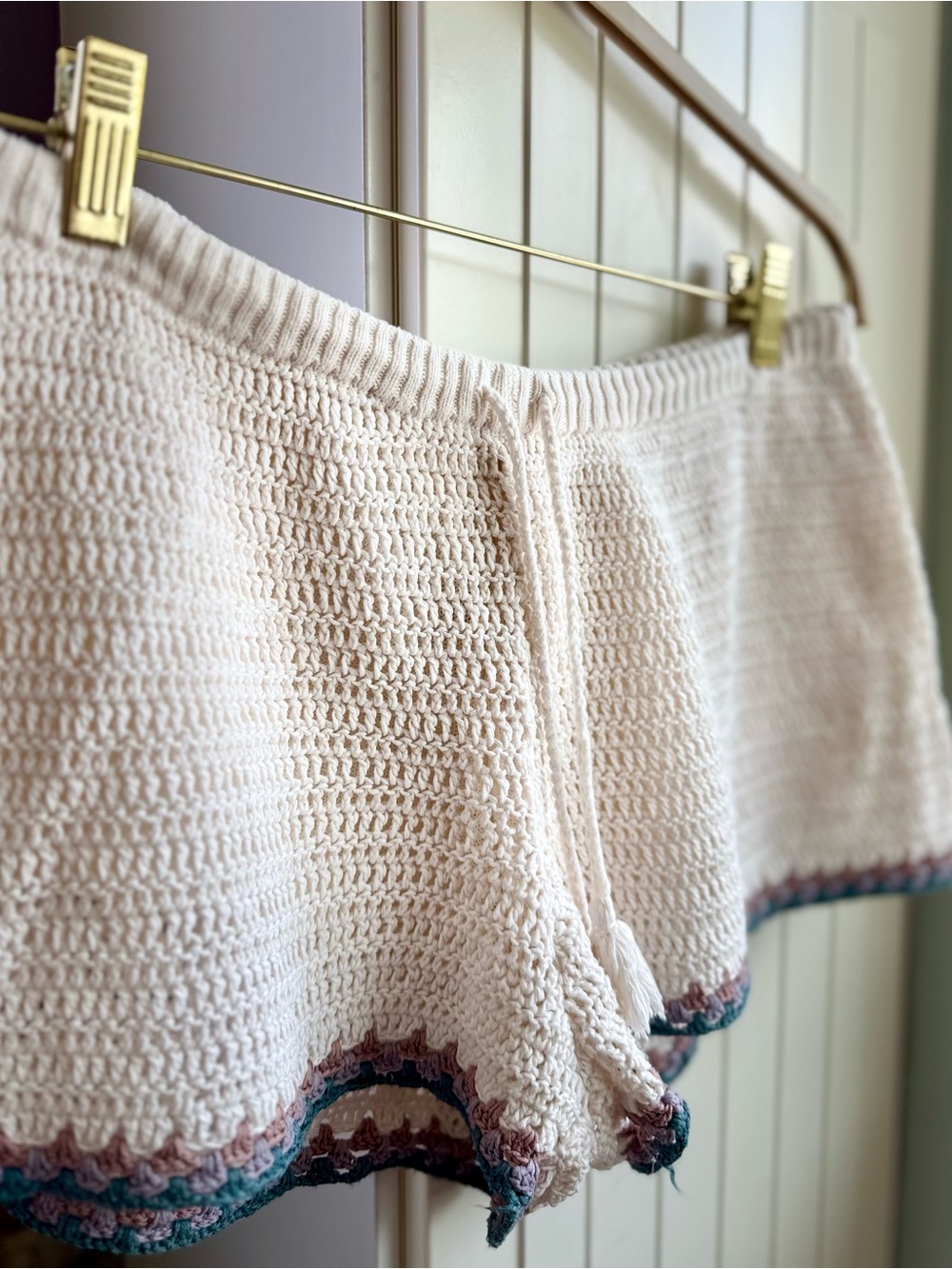 American Eagle Crochet Shorts Cotton Cream Boho Drawstring Large L - Picture 3 of 11